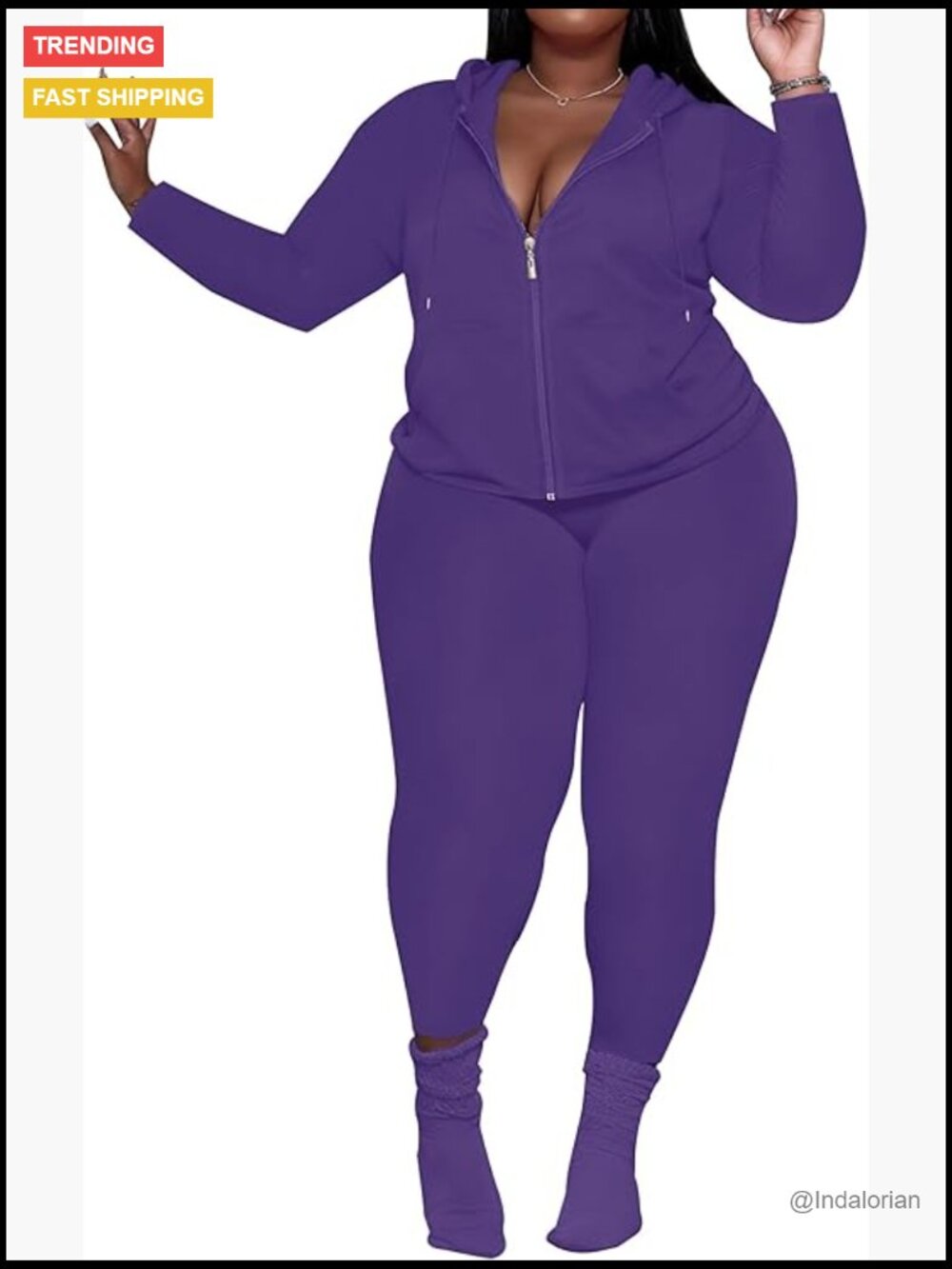 Polyester Zip Up Hoodie And Leggings Tracksuit Set Plus Size